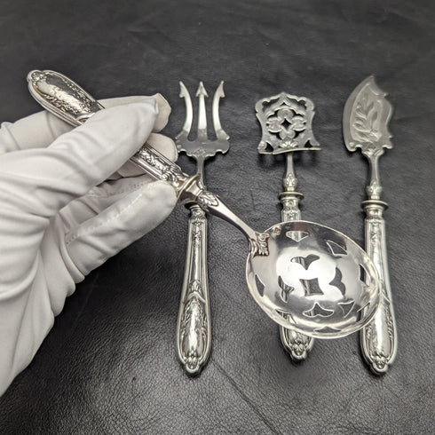 French antique sterling silver handle hors d'oeuvre cutlery set in case